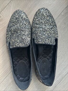 Birdies Black and Gold Glitter Slip-On Loafers
